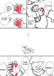  anthro blood bodily_fluids clothing comic duo english_text fen_to_enishi gloves hand_holding handwear heart_(mad_rat_dead) hi_res hole_(anatomy) mad_rat_(character) mad_rat_dead male mammal murid murine rat rodent text wounded 