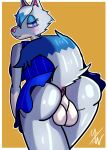 absurd_res animal_crossing anthro anus backsack balls butt canid canine canis clothed clothing diemewtu dress genitals gynomorph hi_res intersex mammal nintendo no_underwear solo solo_focus upskirt video_games whitney_(animal_crossing) wolf 