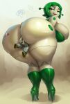  bent_over big_breasts big_butt breasts butt female green_hair hair hi_res higheels huge_butt larger_female machine noonun not_furry robot size_difference stinkface thick_thighs 