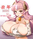  &lt;3 absurd_res animal_print big_breasts breast_rest breasts collar cow_print cowbell female fujiyama hi_res horn horned_humanoid huge_breasts humanoid hyper hyper_breasts solo 