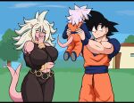  alien alien_humanoid android android_21 arm_between_breasts black_bars building child dragon_ball dragon_ball_fighterz dragon_ball_z droll3 duo family female goku hi_res house human humanoid hybrid letterbox machine majin male male/female mammal parent parent_and_child plant robot saiyan tailwag tree young 