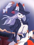  anthro blue_eyes breasts broom broom_riding cleaning_tool clothing domestic_cat felid feline felis female feral fur hat headgear headwear hi_res inner_ear_fluff kemono magic_user mammal mohurin neck_tuft open_mouth shaded sitting small_breasts teeth tuft white_body white_fur witch witch_hat 