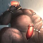  1:1 2021 anthro armlet black_body bowser bowser&#039;s_fury bracelet censor_bar censored digital_media_(artwork) erection fire fury_bowser genitals hair horn humanoid_hands jewelry koopa m7 male mario_bros musclegut muscular muscular_anthro muscular_male nintendo pecs penis sackless scalie simple_background solo spikes spread_legs spreading video_games 