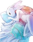  anthro beastars ears_down female fur haru_(beastars) hi_res lagomorph leporid lying mammal nude pillow pivoted_ears pose rabbit shaded soft_shading solo swaybat tasteful_nudity white_body white_fur 