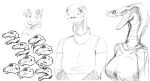  absurd_res accessory cobra dialogue dinosaur expression_sheet female general_proton group hair_accessory hair_bow hair_ribbon hi_res looking_at_viewer looking_away male meme monochrome morshu open_mouth reptile ribbons scalie snake theropod todd_howard tongue tongue_out turtleneck tyrannosaurid tyrannosaurus tyrannosaurus_rex 