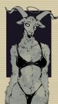 9:16 anthro bikini black_bikini black_clothing black_swimwear bovid breasts caprine clothed clothing digital_media_(artwork) female fur goat hi_res looking_at_viewer mammal medium_breasts navel pose simple_background skinny smokedsoul35 solo standing swimwear text thick_thighs topwear two-piece_swimsuit