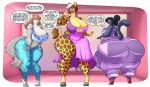  anthro big_breasts big_butt breasts butt canid canine canis cleavage clothed clothing dialogue dress felid female giraffe giraffid huge_breasts huge_butt hyper hyper_breasts hyper_butt jaeh mammal pantherine solo thick_thighs wolf 