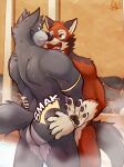 2025 adastra adastra_(series) amicus_(adastra) angry anthro arm_around_partner arm_tuft armband arms_around_partner back_muscles back_tuft biceps black_nose blue_eyes bodily_fluids butt_slap canid canine canis cheek_tuft claws countershading dated deltoids duo echo_(game) echo_(series) echo_project elbow_tuft eyebrows face_to_face facial_tuft fur grey_body grey_eyebrows grey_fur hi_res hug inner_ear_fluff inside leo_alvarez male male/male mammal muscular muscular_male neck_tuft nude_male onomatopoeia open_mouth pawpads red_body red_eyes red_fur red_wolf rock sauna shaded shoulder_tuft signature slap soft_shading sound_effects steam sweat sweatdrop tail tan_body tan_fur teeth text triceps tuft ventkazemaru water watermark whisker_spots wolf