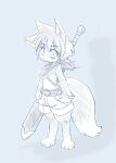  2008 4_fingers 4_toes anthro big_tail countershading digitigrade feet fingers great_sword huge_sword huge_tail japanese_description kemono konechi male solo tail toes white_body white_countershading 