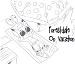 anthro beach_towel beach_umbrella canid canine clothing cooler eyewear footwear forestdale fox kyle_kendricks_(forestdale) male mammal nauyaco parasol sandals shoes solo sunglasses swimming_trunks swimwear towel