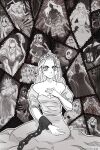  6+girls amputee arm_blade arm_hair artstation_logo artstation_username bags_under_eyes bare_shoulders black_sclera breasts cage cat_girl cat_nose cat_tail chain chain_leash chained chained_wrists claws cleavage clenched_hand closed_mouth colored_sclera commentary covered_face cracked_mask curtained_hair cuts dagger debris demon_tail dress dullahan english_commentary everyone exposed_heart exposed_muscle extra_arms extra_faces fanged_bangs floating_hair flower furrowed_brow ghost_girl giant giantess glowing glowing_eyes greyscale grin halo hand_on_own_chest hand_up hands_up happily_ever_after_(slay_the_princess) heart heart_(organ) heart_in_eye highres holding holding_cage holding_flower hole_in_face hood hood_up hooded_dress horns injury instagram_logo instagram_username jewelry knife leash lock long_dress long_hair looking_at_viewer looking_to_the_side makeup mascara mask masked medium_breasts missing_limb monochrome monster multiple_girls multiple_persona nail_(hardware) necklace off-shoulder_dress off_shoulder outline outstretched_arms own_hands_clasped own_hands_together padlock pencilequipped pointy_ears princess princess_(slay_the_princess) puffy_short_sleeves puffy_sleeves red_flower ribs scar scar_on_chest severed_head sharp_teeth short_hair short_sleeves sitting slay_the_princess small_breasts smile spine spot_color star_(sky) stitched_mouth stitches sunburst symbol_in_eye tail tail_raised teeth the_adversary_(slay_the_princess) the_apotheosis_(slay_the_princess) the_beast_(slay_the_princess) the_cage_(slay_the_princess) the_damsel_(slay_the_princess) the_den_(slay_the_princess) the_eye_of_the_needle_(slay_the_princess) the_fury_(slay_the_princess) the_grey_(slay_the_princess) the_moment_of_clarity_(slay_the_princess) the_nightmare_(slay_the_princess) the_princess_and_the_dragon_(slay_the_princess) the_prisoner_(slay_the_princess) the_razor_(slay_the_princess) the_spectre_(slay_the_princess) the_stranger_(slay_the_princess) the_thorn_(slay_the_princess) the_tower_(slay_the_princess) the_wild_(slay_the_princess) the_witch_(slay_the_princess) the_wraith_(slay_the_princess) thorns tiara torn_clothes torn_dress torn_sleeves tree twirling_hair weapon white_outline 