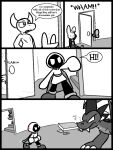  2025 2_horns angry anthro barefoot brother_(lore) brother_and_sister_(lore) cape claws clothed clothing comic cross-popping_vein door emerald_(ultilix) esd eyebrows fangs feet female feral finger_claws footwear greyscale group hair hand_on_head horn jacket kerchief l_feral l_male lagomorph leo_the_magician leporid long_sleeves male mammal monochrome motion_lines nipples no_pupils nude open_clothing open_jacket open_topwear rabbit raised_arm raised_eyebrow robe ruby_(ultilix) s_anthro s_feral s_male shadow_creature sharp_teeth shirt shoes sibling_(lore) sister_(lore) spot_color teeth toe_claws topwear ultilix wes_(ultilix) 