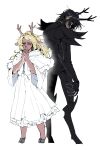 anthro antlers armor biped black_armor black_hair blonde_hair blue_eyes brown_body brown_fur clasped_hands clothed clothed_anthro clothed_female clothing cloven_hooves deer deltarune dess_holiday duo female freckled_face freckles fully_clothed fully_clothed_anthro fully_clothed_female fur hair hi_res hooves horn lina_gtk mammal new_world_deer noelle_holiday plate_armor praying red_nose reindeer roaring_knight robe sibling_(lore) sister_(lore) sisters_(lore) standing undertale_(series) white_clothing white_robe