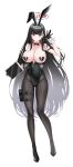  1girl absurdres animal_ears areola_slip black_gloves black_hair black_pasties black_shoes blue_archive blunt_bangs blush bow bowtie cameltoe chinese_commentary commentary_request detached_collar f.trigger fake_animal_ears full_body gloves heart_pasties highres holding holding_tablet_pc holster long_hair looking_at_viewer open_mouth pasties playboy_bunny rabbit_ears red_bow red_bowtie red_eyes rio_(blue_archive) shoes simple_background solo tablet_pc thigh_holster variant_set very_long_hair white_background wrist_cuffs 