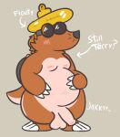  2025 anthro balls belly blush brown_body clothing english_text eulipotyphlan eyewear genitals goggles hat headgear headwear jakksy low_res male mammal mario_bros mole_(animal) nintendo penis rocky_wrench simple_background slightly_chubby solo standing text 