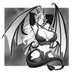  animal_humanoid black_body black_scales clothed clothing demon demon_humanoid dragon dragon_humanoid female goldielox hair horn horn_ornament humanoid long_hair miraaj_(crabble) monochrome multi_wing pose scales solo spade_tail white_body white_skin wings zipper 