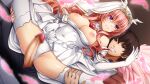  1boy 1girl black_pants blush breasts breasts_out bridal_veil brown_eyes brown_hair censored clenched_teeth clothes_lift clothes_pull covered_navel detached_collar dress dress_lift dress_pull dutch_angle elbow_gloves feathers game_cg gem gloves grin hair_between_eyes hassen_(8cm) hetero imminent_penetration kouyoku_senki_exs-tia large_breasts large_variant_set long_hair mosaic_censoring nipples non-web_source official_art panties pants parted_lips penis pink_hair purple_eyes red_gemstone rieszverne_suzette_paladill shihou_souma shiny_skin smile spread_legs teeth thighhighs tiara underwear variant_set veil very_long_hair wedding_dress white_dress white_gloves white_panties white_thighhighs 
