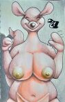 absurd_res anthro big_breasts big_nipples breasts disney eyes_closed female gesture hi_res kanga kangaroo macropod mammal marsupial marthan_crowl_(artist) navel nipples pouch_(anatomy) smile smiling_at_viewer solo tail waving winnie_the_pooh_(franchise)