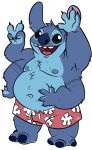  2021 3_toes 4_arms 4_fingers alien anthro anthrofied arm_tuft biped blue_body blue_eyes blue_fur blue_nipples blue_nose clothing digital_media_(artwork) disney ear_piercing ear_ring elbow_tufts experiment_(lilo_and_stitch) feet fingers flat_colors fur gesture hand_on_hip hand_on_stomach head_tuft hi_res lilo_and_stitch looking_at_viewer male multi_arm multi_limb navel nipples open_mouth open_smile overweight overweight_anthro overweight_male piercing raised_arm short_stack signature simple_background smile solo stitch_(lilo_and_stitch) swimming_trunks swimwear tattoo tbid toes tuft v_sign white_background 