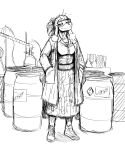  2021 anthro barrel bottomwear canid canine canis chemical chemical_symbol clothing coat domestic_dog eyewear female footwear goggles hair hands_in_pockets hi_res hladilnik lab_coat laboratory long_skirt mammal messy_hair monochrome pockets poodle scientist shoes sketch skirt sneakers solo topwear 