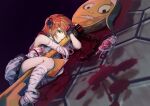  1girl a.b.a bandages blood eyelashes green_eyes guilty_gear homunculus hug key key_in_head online_neet paracelsus red_hair short_hair stitched_mouth stitches 