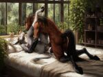  4:3 absurd_res animal_genitalia animal_penis anthro anthro_on_anthro anthro_penetrated anthro_penetrating anthro_penetrating_anthro anus bed big_penis black_hair black_tail bodily_fluids breasts brown_body brown_fur detailed_background duo equid equine equine_genitalia equine_penis eyes_closed female freckled_face freckles from_front_position fur furniture genital_fluids genitals grey_body grey_fur hair hi_res hooves horse intraspecies jake_(jakebay) legs_up lexi_(jakebay) lying male male/female mammal missionary_position on_back on_bed penetration penile penile_penetration penis penis_in_vagina scarlanya sex tail tail_tuft tuft vaginal vaginal_fluids vaginal_penetration 