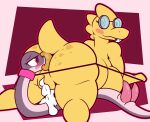  absurd_res after_vaginal all_fours alphys anal animal_genitalia animal_penis anthro anthro_on_feral anus belly bestiality big_breasts big_butt blush blush_stickers bodily_fluids breasts buckteeth butt butt_squish collar cum cum_drip cum_from_pussy cum_in_pussy cum_inside dripping duo erection eyewear female feral genital_fluids genital_slit genitals glasses hemipenes hi_res ikakins leash leash_pull lizard male male/female multi_genitalia multi_penis non-mammal_breasts nude oral overweight overweight_anthro overweight_female penis puffy_anus pussy red_eyes reptile rimming scalie sex simple_background slit snake spiral_glasses squish teeth thick_thighs undertale video_games wide_hips 