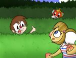 2019 alice_(animal_crossing) animal_crossing anthro big_nose black_eyes black_nose blonde_hair blue_eyes blue_inner_ear blue_sky blue_stripes brown_hair button_(fastener) clothed clothed_anthro clothed_female clothing cloud cookieboy011 day digital_drawing_(artwork) digital_media_(artwork) dress english_description eyelashes facial_markings female female_anthro food freckled_face freckles fruit fur gesture group hair hand_gesture head_markings holding_food holding_fruit holding_object holding_peach human koala male male_anthro male_human mammal markings marsupial nintendo no_eyebrows outside pattern_clothing pattern_dress peach_(fruit) pink_freckles pink_mouth pink_nose pink_tongue plant red_markings red_nose red_stripes shaded short_hair shrub simon_(animal_crossing) sky smile smiling_at_another story story_in_description striped_clothing striped_dress stripes tan_body tan_skin teeth thin_eyebrows thumbs_up tongue triangle_nose trio villager_(animal_crossing) vombatiform white_clothing white_dress white_inner_ear yellow_body yellow_fur