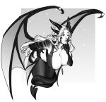  animal_humanoid big_breasts black_body black_scales breasts clothed clothing demon demon_humanoid dragon dragon_humanoid female finger_to_mouth goldielox hair horn_ornament humanoid long_hair miraaj_(crabble) monochrome multi_wing pose scales solo spade_tail tail_curl white_body white_skin wings 