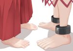  2girls absurdres barefoot commentary_request cuffs feet foot_focus highres hoshiguma_yuugi jager long_skirt multiple_girls red_skirt sendai_hakurei_no_miko shackles simple_background skirt touhou white_background 