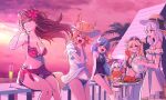  6+girls animal_ear_fluff animal_ears anne_bonny_(fate) anne_bonny_(swimsuit_archer)_(first_ascension)_(fate) ball bare_shoulders beachball bikini black_hat blonde_hair blue_eyes blue_one-piece_swimsuit breasts closed_eyes cloud commentary dragon_horns dress eating fate/grand_order fate_(series) flower food fox_ears fox_girl fox_tail green_hair grey_hair hair_flower hair_ornament hat highres holding holding_ball holding_beachball horns kiyohime_(fate) kiyohime_(swimsuit_lancer)_(second_ascension)_(fate) large_breasts marie_antoinette_(fate) marie_antoinette_(swimsuit_caster)_(second_ascension)_(fate) mary_read_(fate) mary_read_(swimsuit_archer)_(first_ascension)_(fate) meat multiple_girls navel notonaon official_alternate_costume one-piece_swimsuit open_mouth outdoors pink_flower pink_hair pirate_hat purple_bikini sarong scathach_(fate) scathach_(swimsuit_assassin)_(fate) shirt sky smile stomach straw_hat sun_hat swimsuit tail tamamo_(fate) tamamo_no_mae_(fate) tamamo_no_mae_(swimsuit_lancer)_(fate) twintails white_dress white_hair white_horns white_shirt 