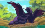 16:10 absurd_res accessory anthro bra breasts clothing equid equine female gor1ck hair hasbro headband hi_res hooves horn horse long_hair mammal my_little_pony mythological_creature mythological_equine mythology nude nude_female nyx_(mlp) pinup pony pose solo tail text underwear unicorn url wallpaper widescreen winged_unicorn wings