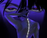  1boy alien_stage arm_up back black_hair blue_theme bug centipede commentary empty_eyes hashtag-only_commentary ivan_(alien_stage) lower_eyelashes_only male_focus multiple_views nude red_pupils short_hair spine staring unfinished yung_0_0_0 