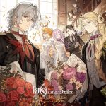  3girls 4boys ^_^ ahoge antonio_salieri_(fate) antonio_salieri_(fgo_orchestra)_(fate) arm_up ascot back_bow black_coat black_gloves black_hair black_necktie black_pants blonde_hair blush bouquet bow bowtie braid brooch brown_hair buttons cd_(source) closed_eyes closed_mouth coat collared_shirt confetti curly_hair double-breasted dress eyes_visible_through_hair fate/grand_order fate_(series) flower footwear_bow fou_(fate) fujimaru_ritsuka_(female) fujimaru_ritsuka_(female)_(fgo_orchestra) fujimaru_ritsuka_(male) fujimaru_ritsuka_(male)_(fgo_orchestra) glove_bow gloves green_eyes grey_hair grey_vest grin hair_between_eyes hair_flower hair_intakes hair_ornament hair_over_one_eye hair_over_shoulder hair_slicked_back half_updo hand_up high_heels highres holding holding_another&#039;s_arm holding_bouquet holding_hands holding_smoking_pipe indoors jewelry lapels leonardo_da_vinci_(fate) leonardo_da_vinci_(fgo_orchestra)_(fate) leonardo_da_vinci_(rider)_(fate) long_hair long_sleeves looking_at_viewer mash_kyrielight mash_kyrielight_(fgo_orchestra) medium_hair multiple_boys multiple_girls neck_ribbon necktie notched_lapels official_art one_side_up open_clothes open_coat open_mouth orange_eyes orange_flower orange_hair pants parted_bangs purple_bow purple_flower purple_hair purple_ribbon purple_rose railing red_ascot red_eyes red_flower red_rose ribbon rose sherlock_holmes_(fate) sherlock_holmes_(fgo_orchestra)_(fate) shirt shoes short_hair single_braid smile smoking_pipe stairs starshadowmagician strapless strapless_dress third-party_source tie_clip very_long_hair vest white_bow white_dress white_flower white_gloves white_rose white_shirt white_shoes window wing_collar wolfgang_amadeus_mozart_(fate) wolfgang_amadeus_mozart_(fgo_orchestra)_(fate) 