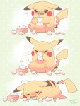  =_= animal_focus artist_name blush blush_stickers commentary_request green_background highres holding_tissue mugita_konomi no_humans pikachu pokemon pokemon_(creature) sneezing snot tail tearing_up tissue tissue_box used_tissue wavy_mouth 