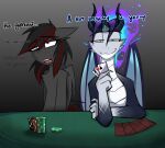  2025 ace_of_spades anthro black_body black_hair blue_body card countershading dragon duo equid equine female feral fire flaming_hair grey_body hair hasbro hi_res holding_object holding_playing_card king_of_hearts madragon male mammal multicolored_body my_little_pony mythological_creature mythological_equine mythological_scalie mythology pegasus playing_card poker_chip pseudo_hair russian_text scales scalie smile ten_of_spades text translation_request white_body white_countershading white_scales wings 