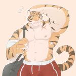 absurd_res anthro bodily_fluids epic_games felid fortnite hi_res malcom508 male mammal muscular nipples oscar_(fortnite) pantherine scar solo sweat tiger