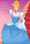  1girl ball_gown blonde_hair blue_dress blue_eyes choker cinderella_(disney_character) cinderella_(disney_movie) dress earrings elbow_gloves gloves gown hairband highres jewelry long_hair looking_at_viewer princess princess_dress short_hair solo tarolotta 