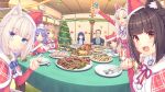  1boy 6+girls animal_ears azuki_(nekopara) bell cat cat_ears cat_tail character_request chocola_(nekopara) christmas christmas_ornaments cinnamon_(nekopara) coconut_(nekopara) dinner feast highres maple_(nekopara) multiple_girls nekopara sayori_(neko_works) source_request tail vanilla_(nekopara) 