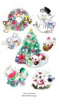  bow christmas_ornaments christmas_present christmas_wreath cosmog cubchoo dedenne delibird fake_halo flower gift halo hat highres litwick merry_christmas non_(kumakawayusu) pachirisu painting_(medium) poinsettia pokemon pokemon_(creature) ribombee scarf snowman stufful substitute_(pokemon) togedemaru top_hat traditional_media watercolor_(medium) wreath yule_log_(cake) 