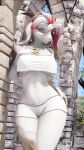  3d_(artwork) against_surface against_wall ali_(domibun) anthro bottomwear bovid breasts brick_wall caprine chest_tattoo clothing crop_top day digital_media_(artwork) facial_tattoo female goat hair half-closed_eyes hand_on_hip hand_on_own_chest hi_res horn leg_tattoo looking_at_viewer mammal medium_breasts midriff narrowed_eyes outside pubic_tattoo red_eyes red_hair shirt shorts smile smiling_at_viewer solo tank_top tattoo thenicedragon thick_thighs thigh_tattoo topwear under_boob wall_(structure) watermark white_body white_bottomwear white_clothing white_shirt white_shorts white_tank_top white_topwear womb_tattoo 