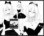  1girl art_program_in_frame breasts cleavage clip_studio_paint clip_studio_paint_(medium) dress earrings hair_between_eyes highres jewelry multiple_views naru_(ul) necklace original ponytail simple_background sparkle white_background 