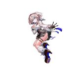  1girl angel_wings arcaea bandage_on_face bandages bandaid bandaid_on_face black_boots black_gloves black_skirt blue_eyes blue_hair boots breasts compassion_(arcaea) detached_wings different_reflection enj! feathered_wings finger_to_mouth full_body gears glass_shards gloves grey_hair highres long_sleeves looking_at_viewer medium_breasts mirror multicolored_hair non-web_source official_art parted_lips reflection shirt short_hair skirt socks solo streaked_hair thigh_strap weapon white_shirt white_socks white_wings wings zettai_ryouiki 