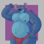  1:1 2021 5_fingers alien anthro anthrofied biceps biped black_eyes blue_claws blue_nose bulge claws clothing colored_sketch disney experiment_(lilo_and_stitch) eyebrows fingers flexing grey_nipples hand_on_hip hi_res lilo_and_stitch looking_at_viewer male musclegut nipples notched_ear pecs raised_eyebrow red_clothing red_underwear simple_background smile smirk snowfoxy1 solo standing stitch_(lilo_and_stitch) underwear 