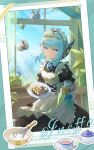  1girl alternate_costume android apron black_dress blue_eyes blue_hair blue_sky bowl character_name chinese_commentary closed_mouth commentary_request cowboy_shot cream cup dress fake_photograph flower frilled_apron frills genshin_impact highres holding holding_plate indoors ineffa_(genshin_impact) joints looking_at_viewer maid maid_apron maid_headdress manyu_chapaofan mechanical_arms mixing_bowl outline pastry_bag plant plate potted_plant puffy_short_sleeves puffy_sleeves robot_ears robot_girl robot_joints short_hair short_sleeves sidelocks sky smile solo standing tea teacup teapot whisk white_apron white_outline window 