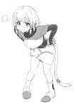 1girl black_shirt cat_tail crop_top dede_(qwea_00000) final_fantasy final_fantasy_ix frown furrowed_brow greyscale hair_tubes hands_on_own_hips leaning_forward mikoto_(ff9) miniskirt monochrome shirt shirt_under_shirt short_hair sidelocks sketch skirt solo tail white_background 
