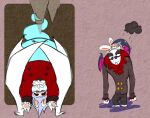 2024 4_fingers anthro barefoot black_eyelids black_facial_hair black_mustache blue_body blue_eyewear blue_fur blue_glasses blue_tail bottomwear brown_background brown_bottomwear brown_clothing brown_coat brown_pants brown_topwear button_(fastener) closed_smile clothed clothed_anthro clothed_male clothing cloud coat colored cravat crossover digital_drawing_(artwork) digital_media_(artwork) duo english_description eyewear facial_hair feet fingers flat_colors fully_clothed fully_clothed_anthro fully_clothed_male fur ghost glasses grey_hair hair half-closed_eyes hand_pawpads hybrid lagomorph long_ears looking_at_viewer male male_anthro mammal mario_bros mario_plus_rabbids_kingdom_battle mario_plus_rabbids_sparks_of_hope membrane_(anatomy) membranous_wings mouth_closed multiple_images mustache narrowed_eyes nintendo noseless notched_wings overweight overweight_anthro overweight_male pants pawpads phantom_of_the_bwahpera purple_wings rabbid randomrabbidramblings raving_rabbids rayman_(series) red_clothing red_coat red_cravat red_eyelids red_eyes red_topwear round_glasses simple_background smile smiling_at_viewer spirit stalactite t.s._woodrow tail tan_inner_ear tan_pawpads topwear ubisoft upside_down vampire white_body white_cravat white_fur white_hair white_wings wings