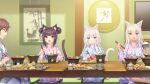  animal_ears cat cat_ears cat_tail chocola_(nekopara) coconut_(nekopara) dinner eating highres japanese_clothes kimono minazuki_kashou nekopara sayori_(neko_works) tail vanilla_(nekopara) yukata 