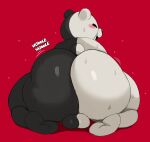  absurd_res anthro backsack balls big_butt blush bodily_fluids butt butt_focus danganronpa english_text genitals hi_res huge_butt male mammal monokuma nude simple_background solo sssonic2 sweat text ursid 