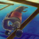  2022 absurd_res blush bubble clothing female female/female feral gloves handwear hi_res love mammal marine mewscaper mustelid nuzzling orange_clothing orange_topwear orange_vest otter pinniped screwdriver sea_otter seal swimming tools topwear underwater vest water wooden_beam 